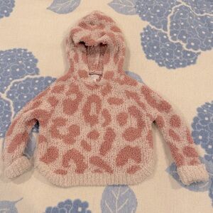 Girl’s Pink and Cream Leopard Print Fuzzy Hoodie